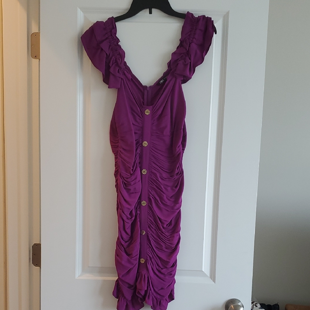 Zara Purple Ruched Bodycon Mini Dress